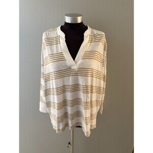 MerSea Catalina Slub Tee Womens One Size Tan Stripe Nautical Coastal Boho Top